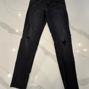 SO Women's Black Distressed Skinny Jeans Size 16 Double Button Stretch Denim